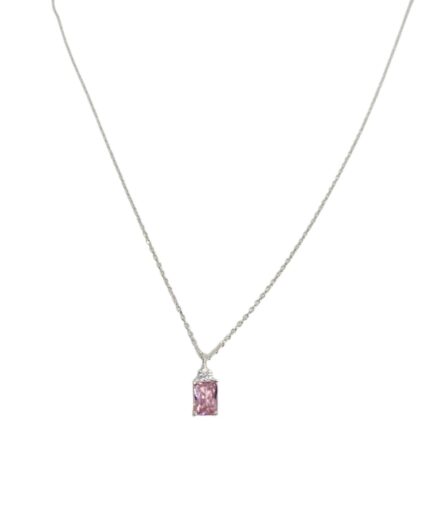 Cadena y Dije Rectangular con Piedra Rosa