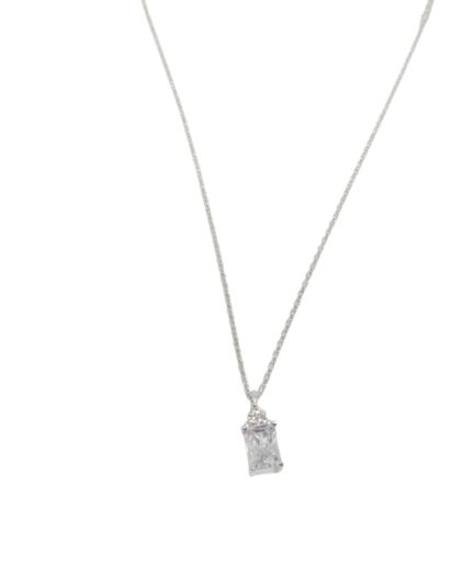 Cadena y Dije Rectangular con Piedra Blanca