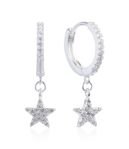 Aros Argollas con Piedras con Dije de Estrella 14 mm