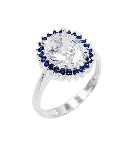 Anillo Ovalado con Piedra Blanca y Azul