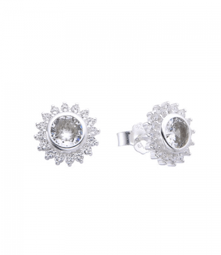 Aros Flor con Piedra Blanca
