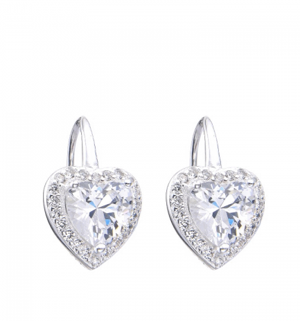 Aros Colgantes Corazón con Piedra Blanca