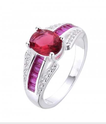 Anillo con Piedra Fucsia y Baguette