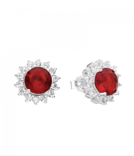 Aros Pasantes Flor con Piedra Roja