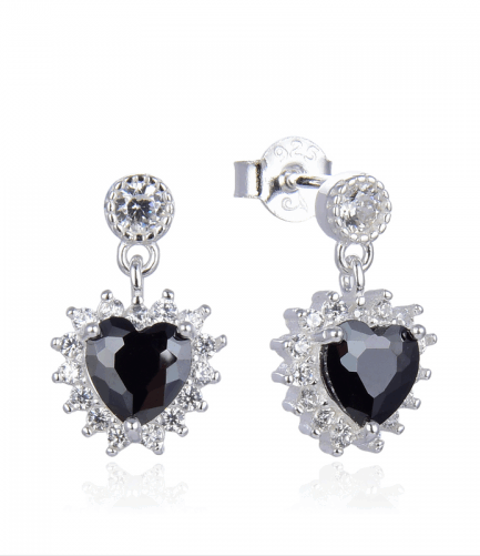 Aros Pasantes de Corazón con Piedra Negra