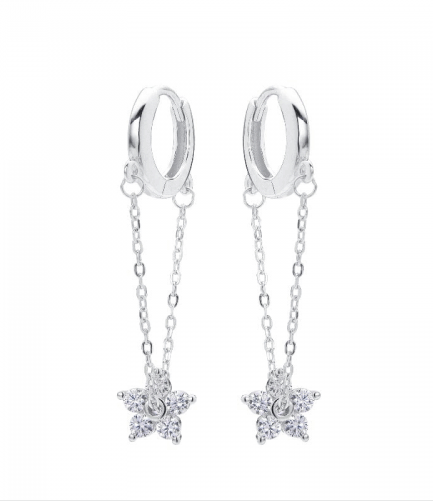 Aros Argollas 12 MM con Flor Colgante