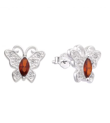 Aros Pasantes Mariposa con Piedra Roja