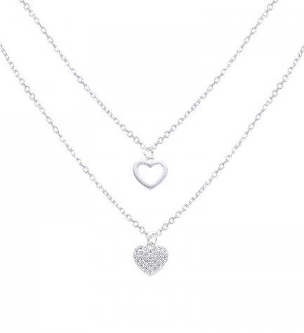 Cadena y Dije Doble Corazones con Piedras
