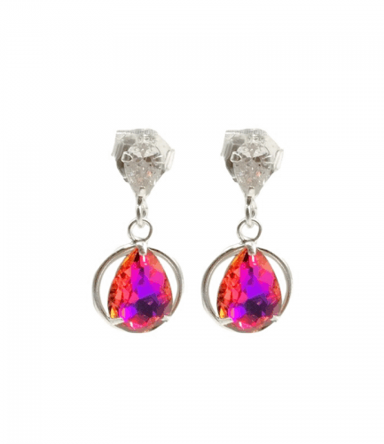 Aros Colgantes Gota con Piedra SW Tornasol Fucsia
