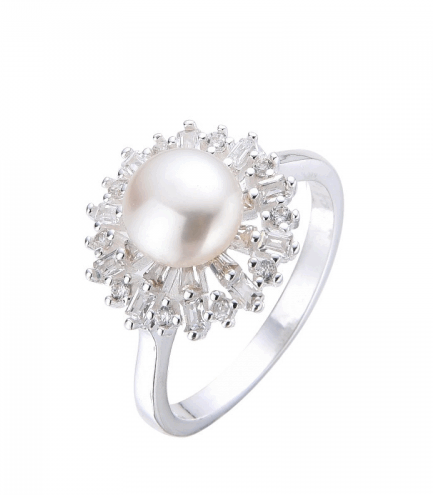 Anillo de Perla con Piedras Blancas