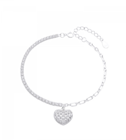 Pulsera Mitad Tennis y Cadena con Dije Corazón en el Medio