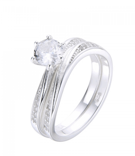Anillo Matrimonio Doble con Piedras Blancas