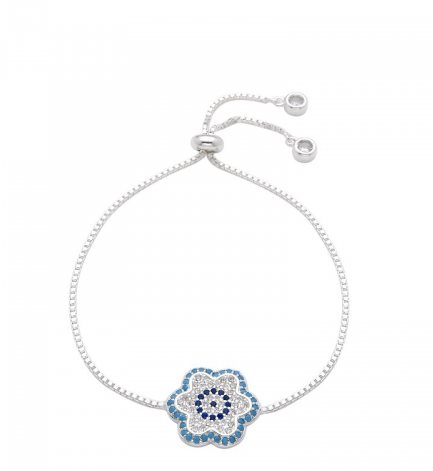 Pulsera Ajustable con Flor y Ojo Turco