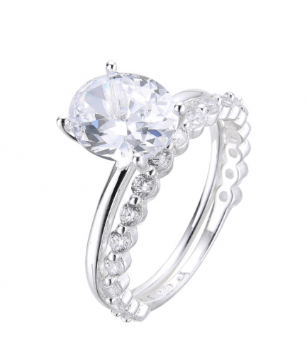 Anillo Doble Matrimonio con Piedras Blancas