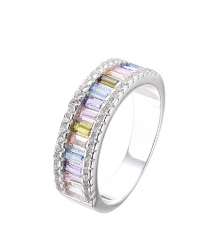 Anillo Baguette con Piedras Multicolor