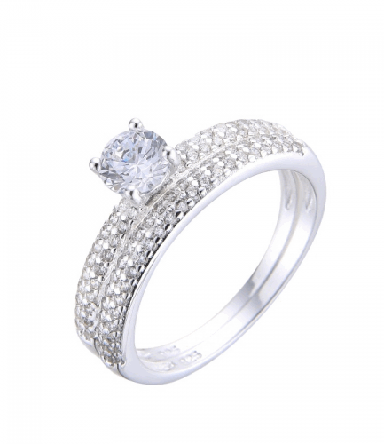 Anillo Matrimonio Doble con Piedras Blancas