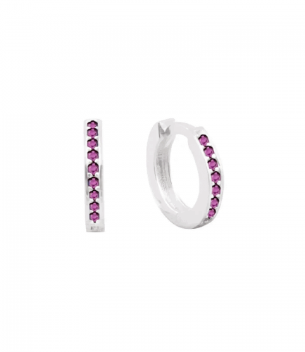Aros Argollas con Piedra fucsia 12MM