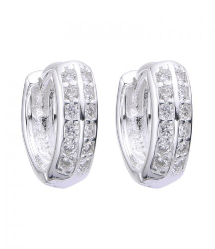 Aros Argollas con Piedras Dobles Blancas 12MM