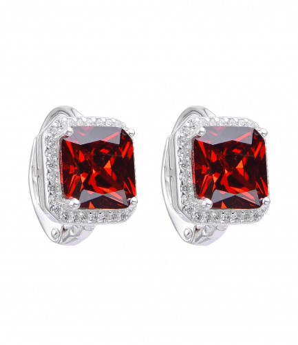 Aros Cuadrados con Piedra Roja