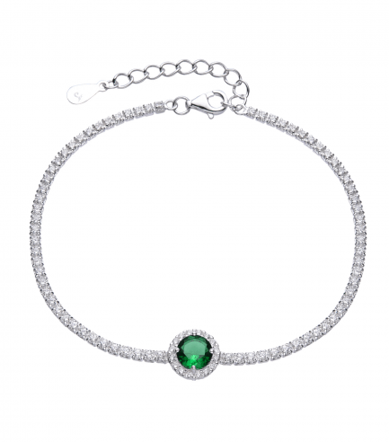 Pulsera Tennis con Piedra Redonda Verde