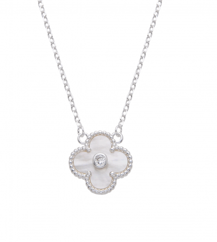 Cadena y Dije Flor con Nacar y Punto de Luz en el Centro