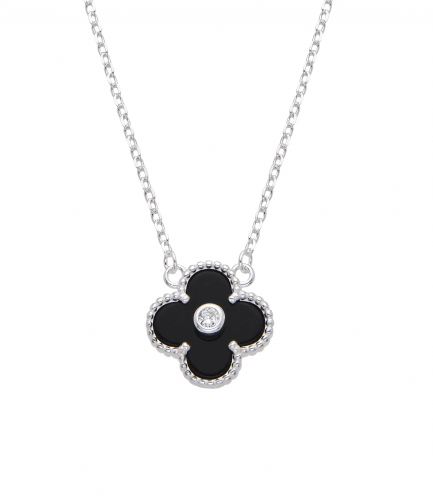 Cadena y Dije Flor Negra con Punto de Luz en el Centro
