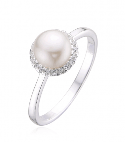 Anillo de Perla con Piedras Blancas