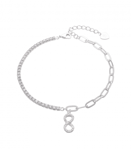 Pulsera Mitad Tennis y Cadena con Dije Infinito