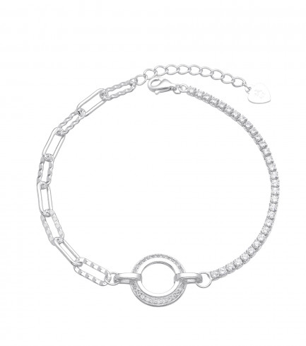 Pulsera Mitad Tennis y Cadena con Dije Circulo en el centro