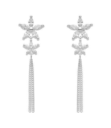 Aros Pasantes Flor con Piedras y Cadenas Colgantes