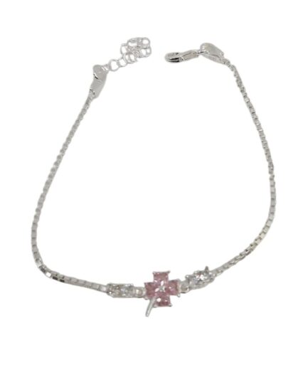 Pulsera con Flor con Piedra Rosa en Centro